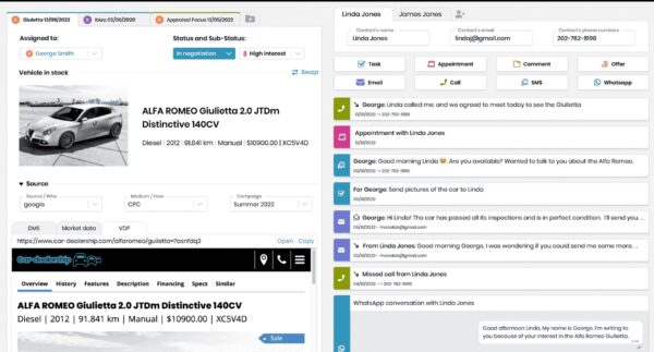 Integrated CRM management of data, requests and appointments